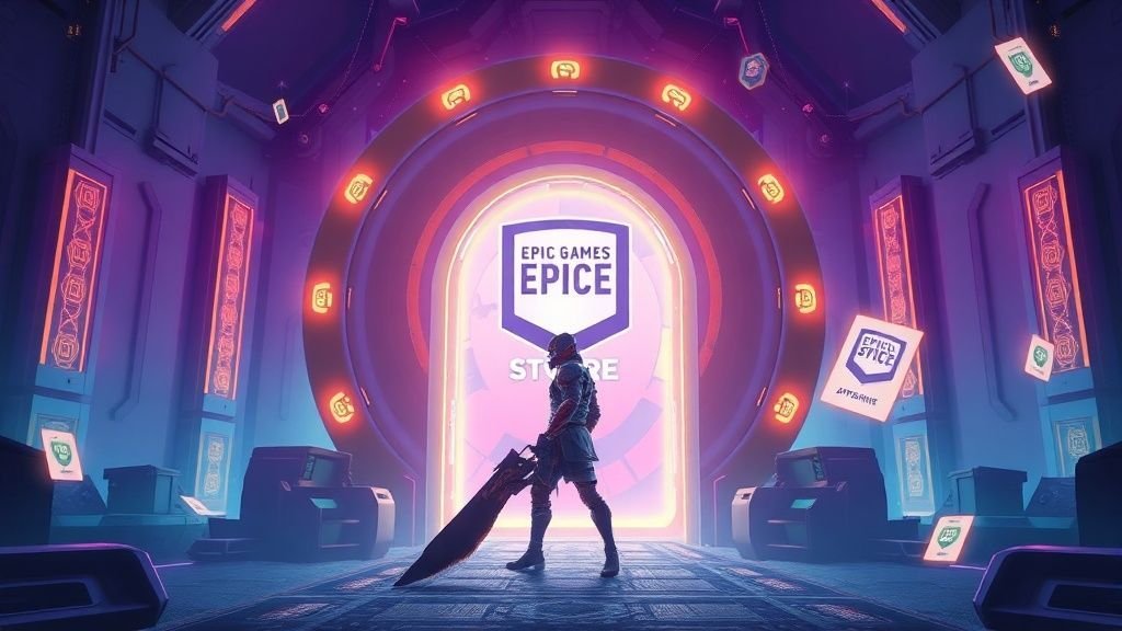 Fantasy warrior character with glowing armor standing in mystical portal setting