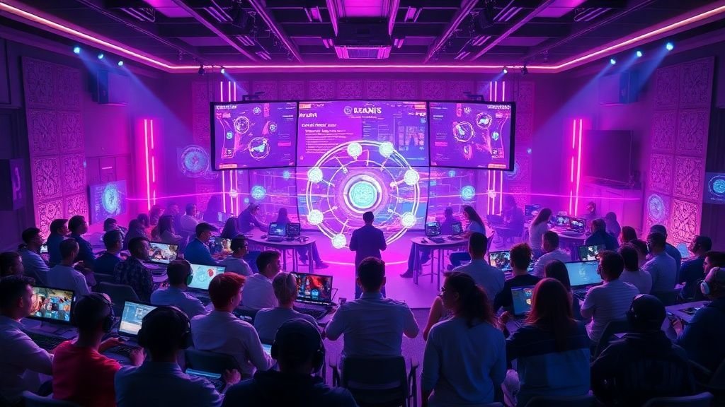 Futuristic space scene with glowing planets, stars, and cosmic nebula clouds