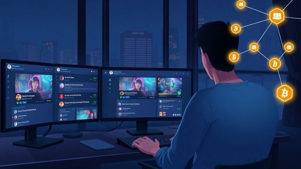 Futuristic gaming trophy with glowing blue lights and digital interface elements