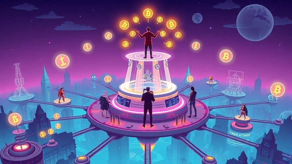 Community-owned decentralized exchange platform interface with GameFi and crypto elements