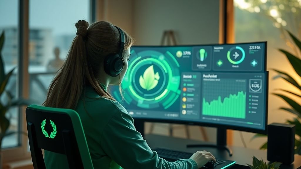 Fantasy game characters in futuristic world with green environmental elements