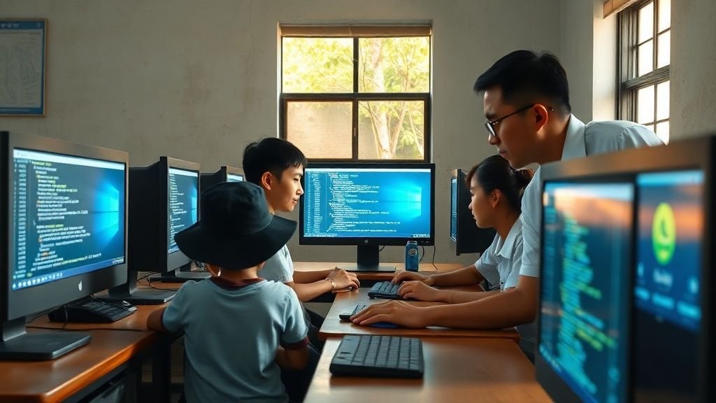 Students learning blockchain programming language in Philippine classroom setting