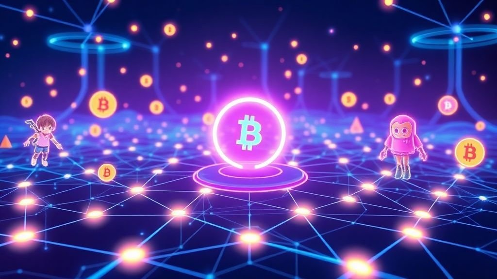 Futuristic digital dashboard displaying Web3 gaming charts and cryptocurrency data