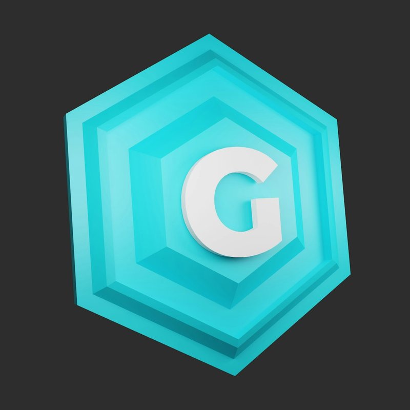Blue hexagonal token with letter G, representing Yield Guild Games cryptocurrency