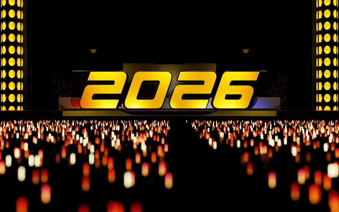 The year 2026 illuminated in bright festive lights